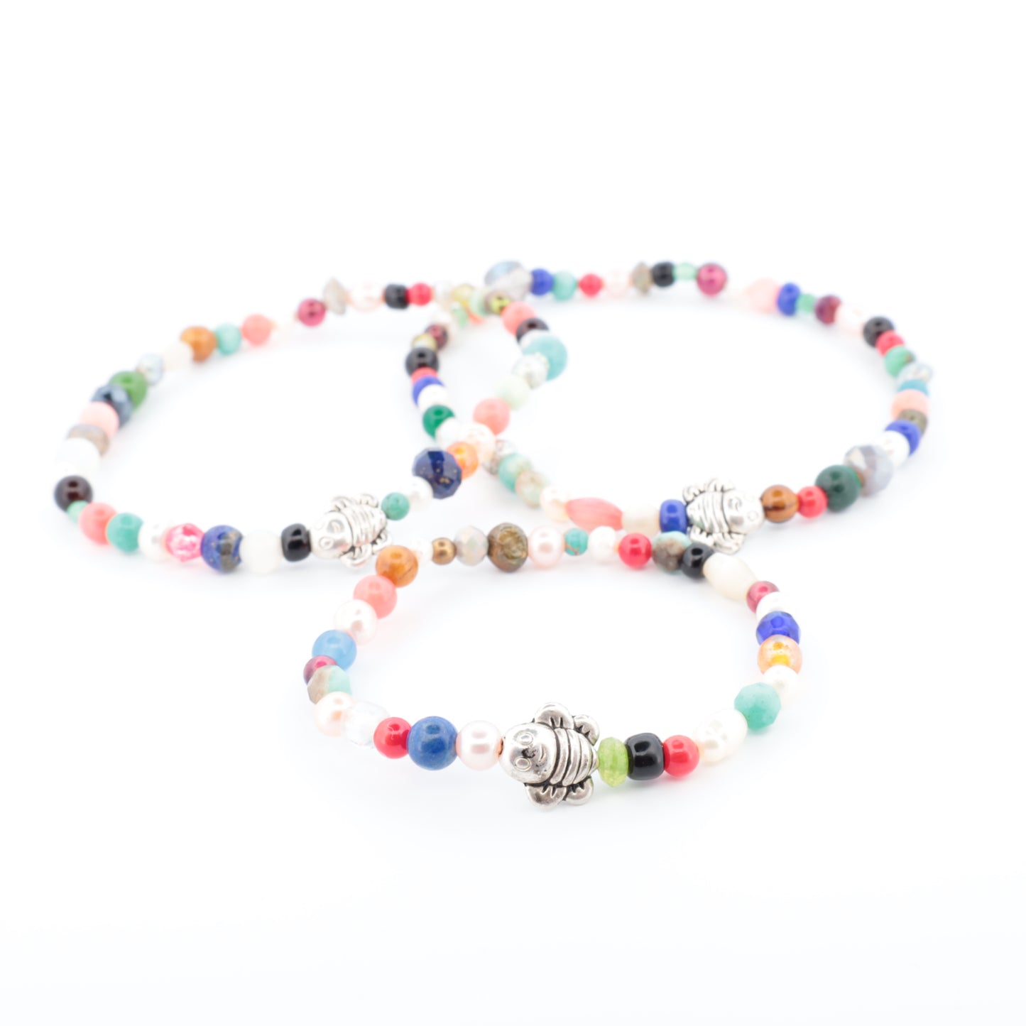 Bracelets Trio Bébé - Maman - Papa en Pierres Naturelles et Perles Argent Motif "Abeille"