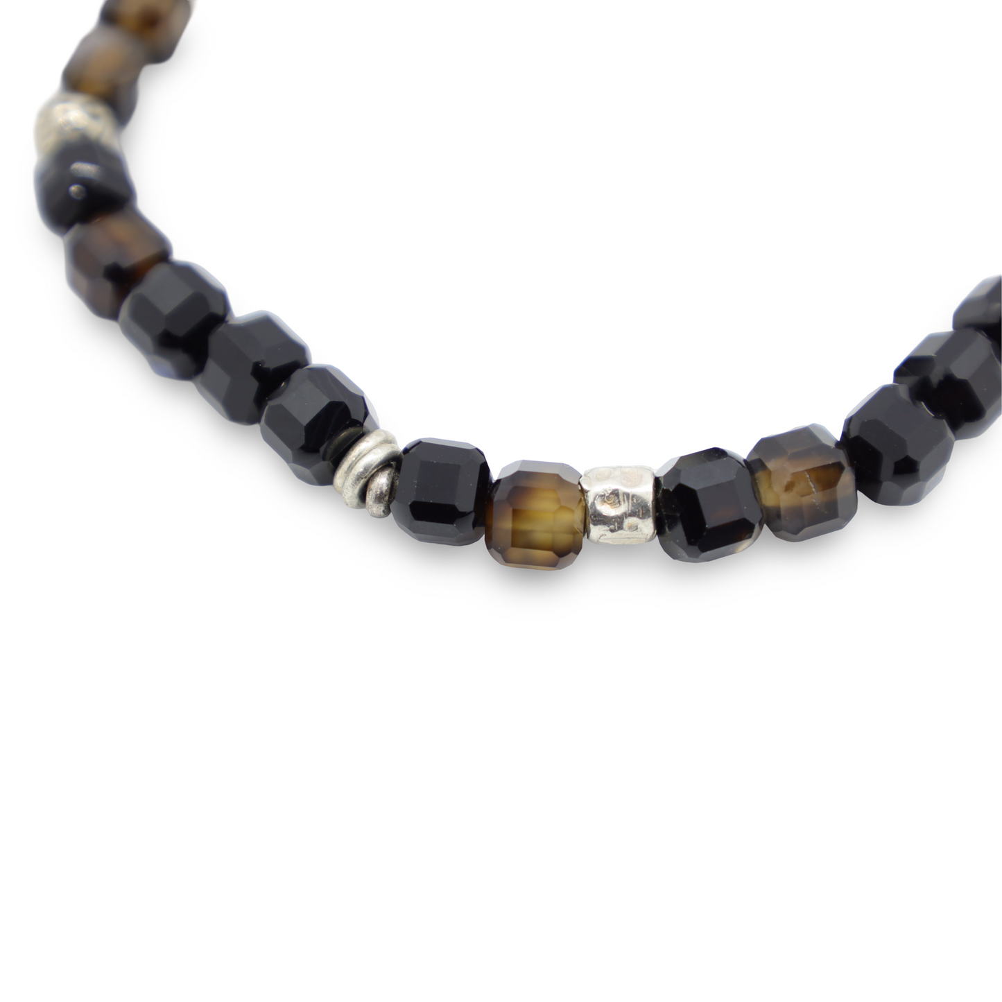 Bracelet Perles d'Agate Facetées, Pâte de Verre Florale et Perles Intercalaires Argent