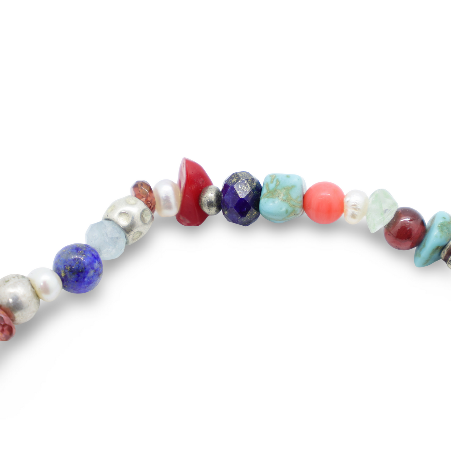 Bracelet Perles en Pierres Semi-Précieuses, Perles d'Eau Douce, Pâtes de Verre et Perles Intercalaires Argent