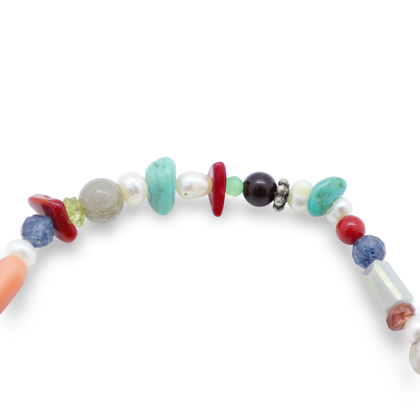 Bracelet Perles en Pierres Semi-Précieuses, Perles d'Eau Douce, Pâtes de Verre et Perles Intercalaires Argent