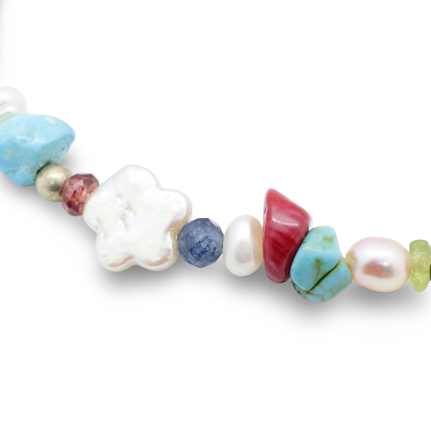 Bracelet Perles en Pierres Semi-Précieuses, Perles d'Eau Douce, Pâtes de Verre et Perles Intercalaires Argent