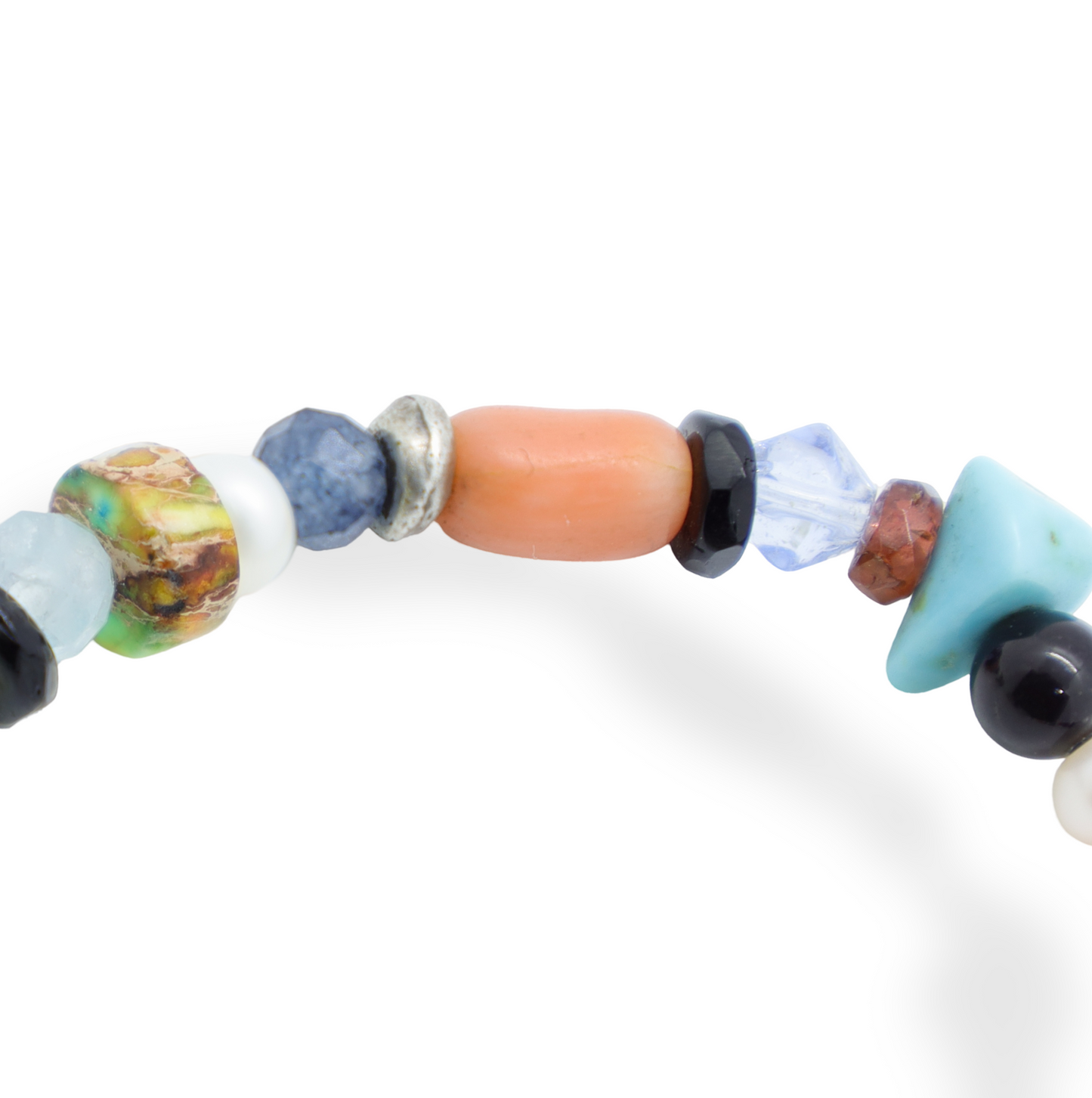Bracelet Perles en Pierres Semi-Précieuses, Perles d'Eau Douce, Pâtes de Verre et Perles Intercalaires Argent
