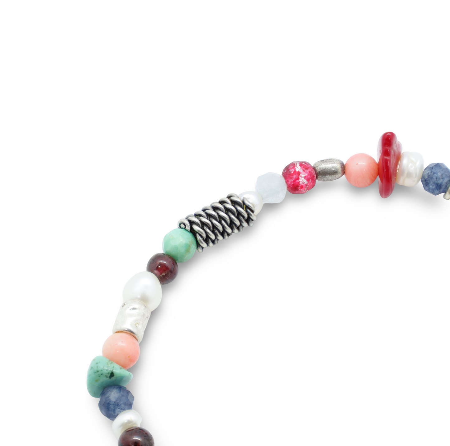 Bracelet Perles en Pierres Semi-Précieuses, Perles d'Eau Douce, Pâtes de Verre et Perles Intercalaires Argent