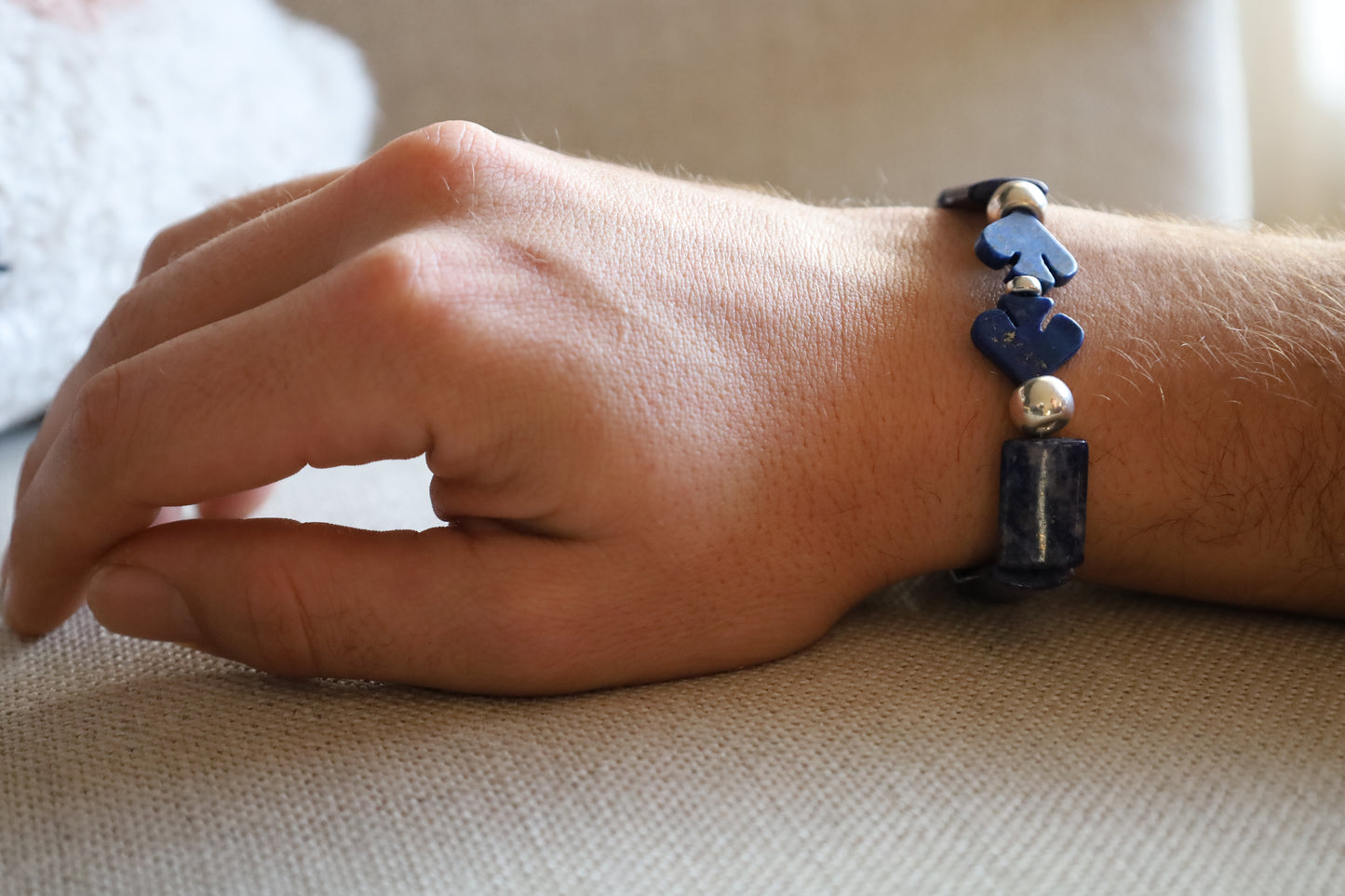Bracelet en Lapis-Lazuli, Motifs "Piques" Face à Face et Perles Intercalaires Argent
