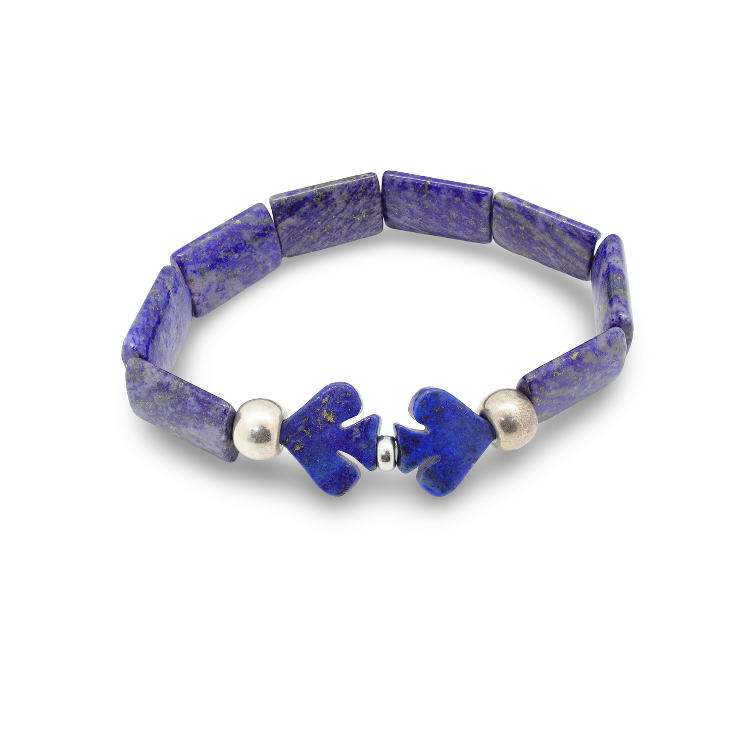 Bracelet en Lapis-Lazuli, Motifs "Piques" Face à Face et Perles Intercalaires Argent