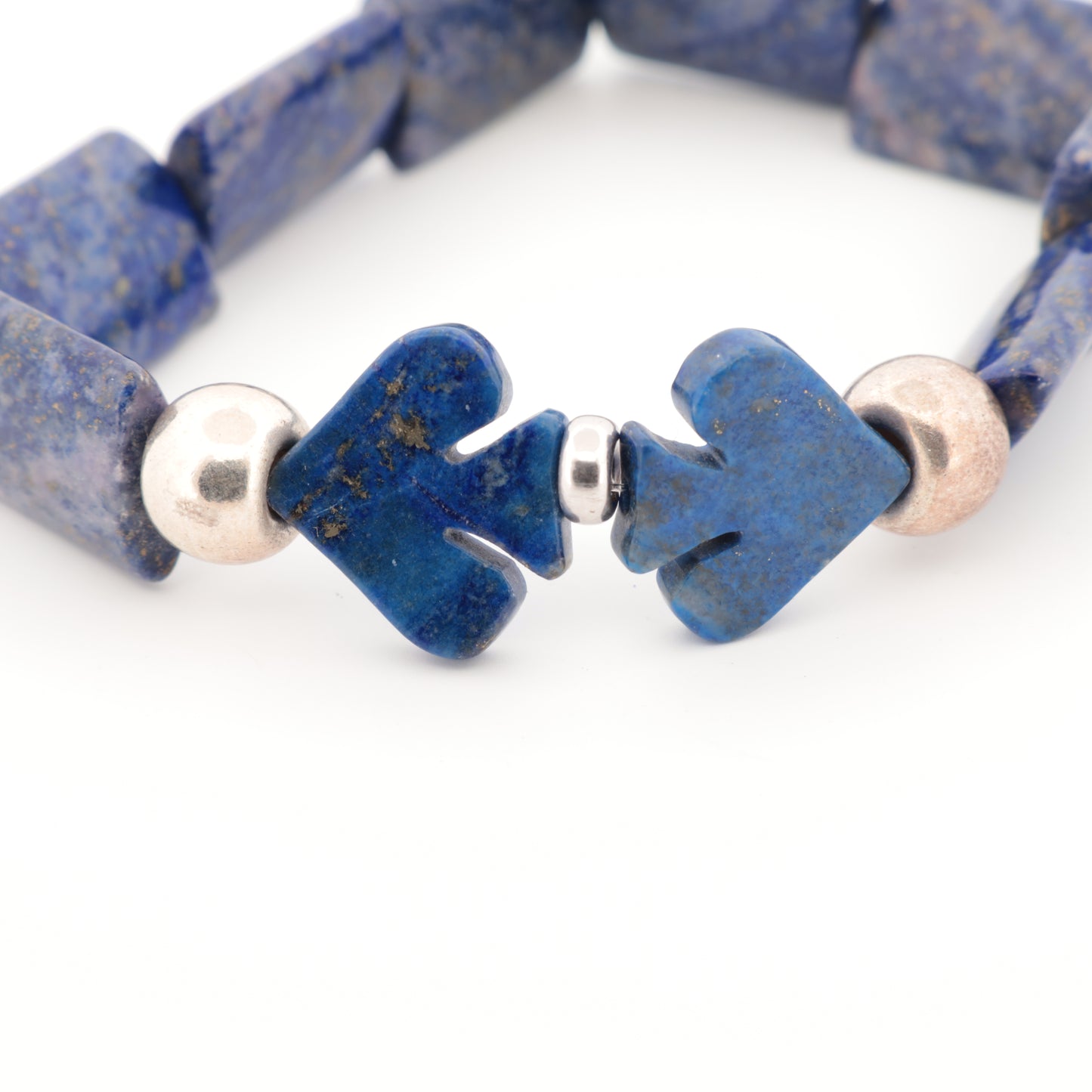 Bracelet en Lapis-Lazuli, Motifs "Piques" Face à Face et Perles Intercalaires Argent