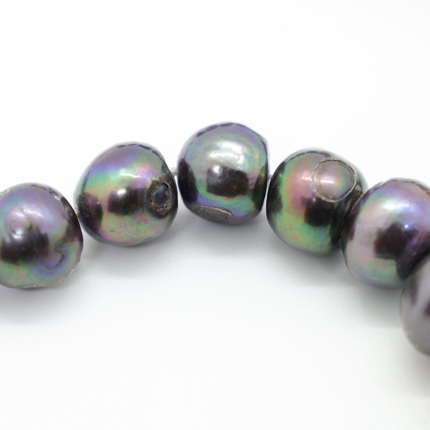 Collier Perles Baroques d'Eau Douce Noires, Pâte de Verre "Visage" et Perles Intercalaires Argent
