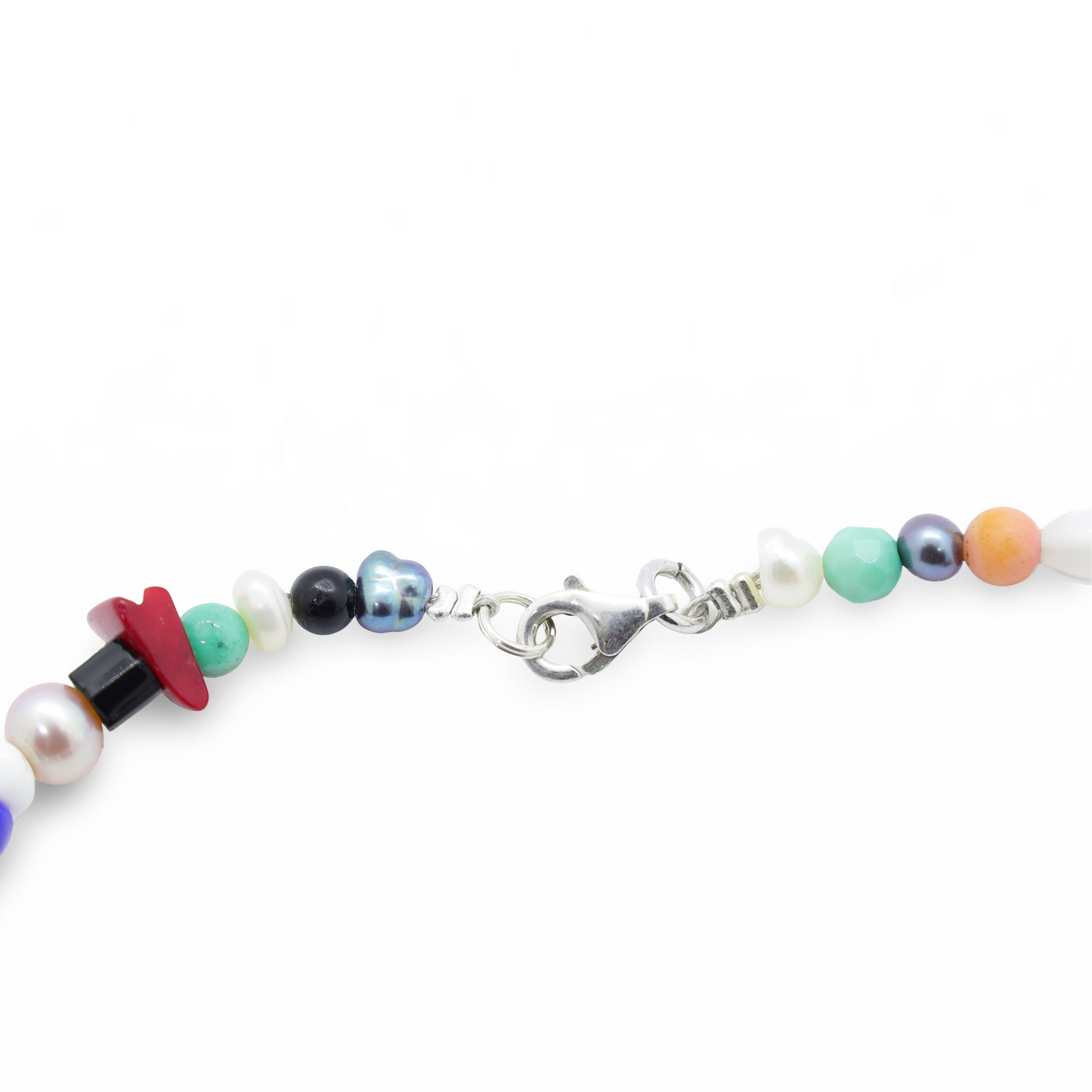 Collier Perles en Pierres Semi-Précieuses, Perles d'Eau Douce, Pâtes de Verre et Perles Intercalaires Argent