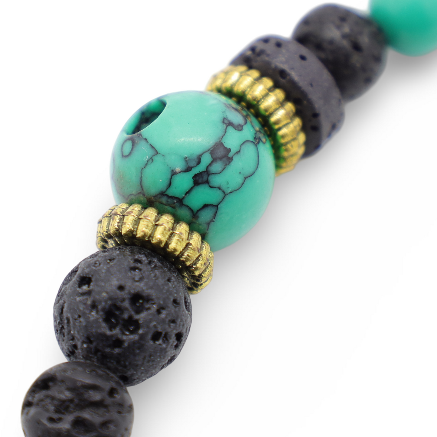 Dragonne Perles de Turquoise Reconstituée, Pierre de Lave et Perles Intercalaires en Plaqué Or