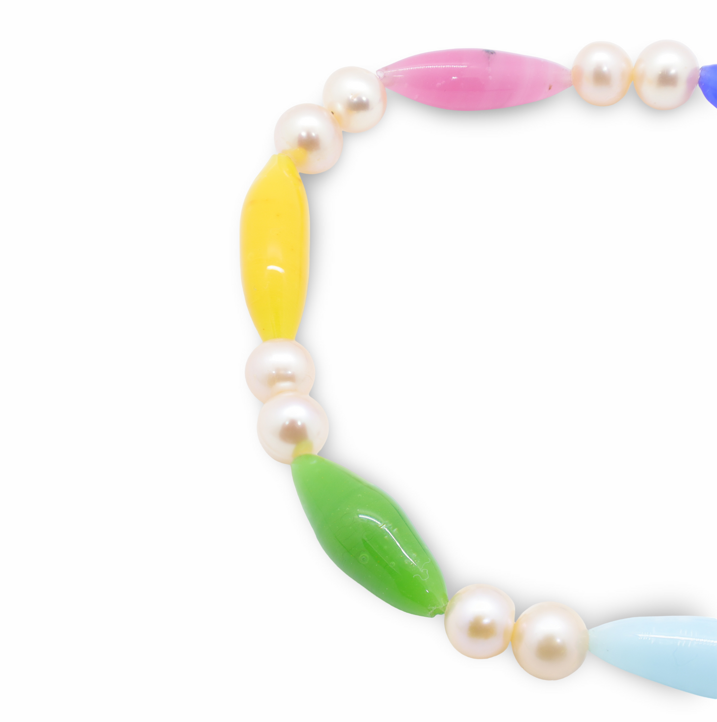 Bracelet Perles Baroques d'Eau Douce Blanches Nacrées et Gouttes en Pâte de Verre Colorée