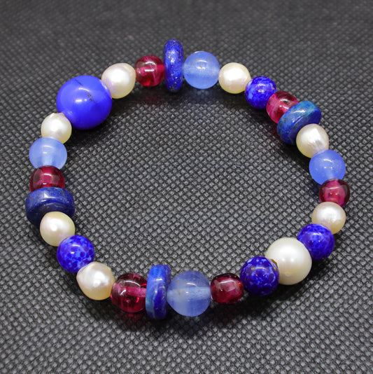 Bracelet Perles Baroques d'Eau Douce, Lapis-Lazuli et Pâte de Verre