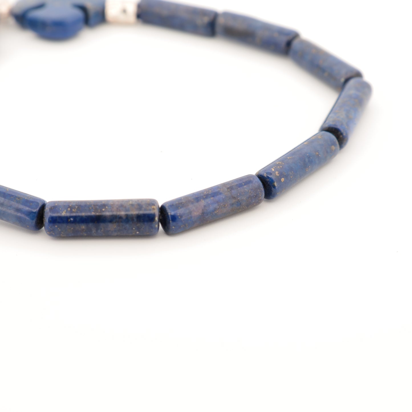 Bracelet en Lapis-Lazuli, Perles Tubulaires, Motifs "Croix" Stylisées et Perles Intercalaires Argent