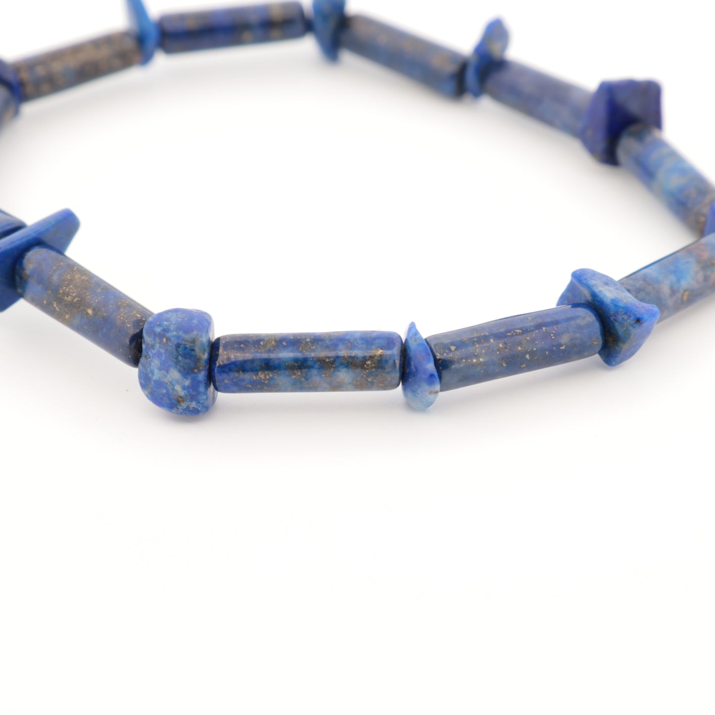 Bracelet en Lapis-Lazuli, Perles Tubulaires, Perles Baroques et Perle Striée Argent