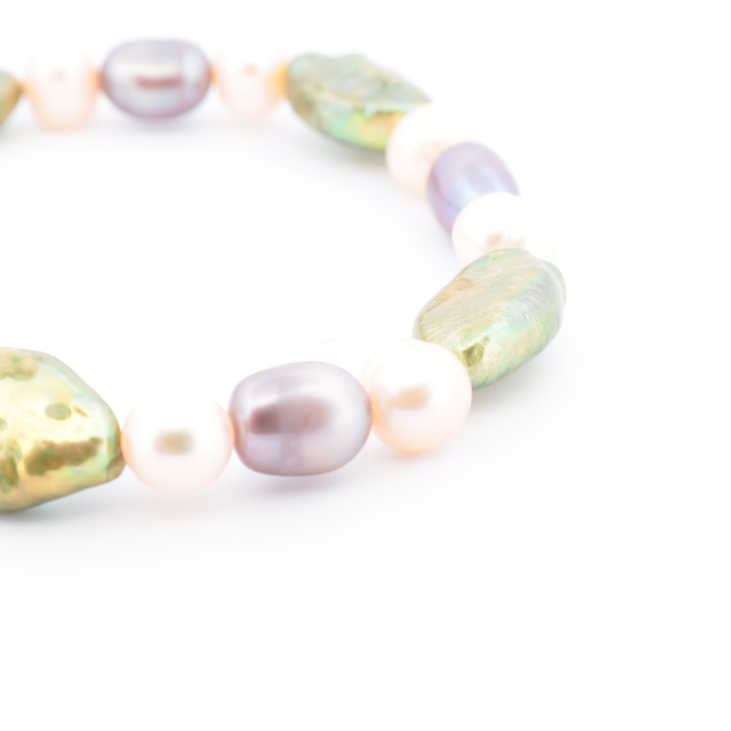 Bracelet Perles Baroques d'Eau Douce Vert Pastel, Blanc Rosé et Gris