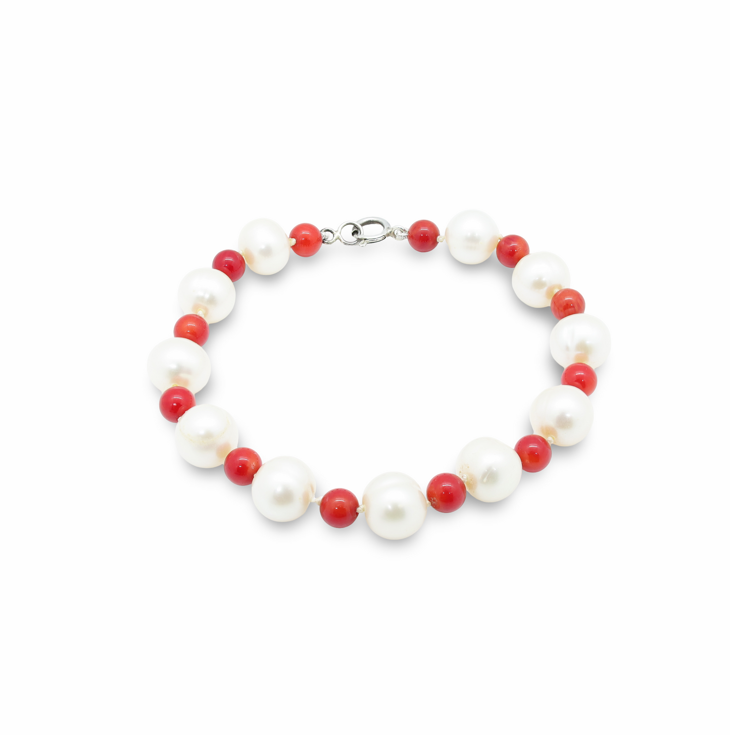 Bracelet Perles Baroques d’Eau Douce Blanches et Perles de Corail Rouge