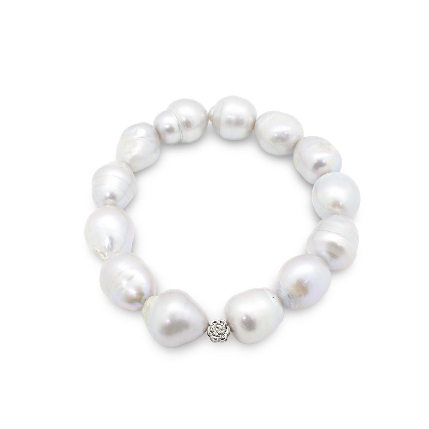 Bracelet Perles Baroques d'Eau Douce Grises et Perle Florale Argent
