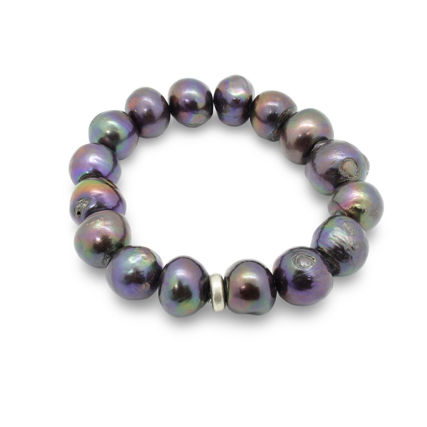 Bracelet Perles Baroques d'Eau Douce Noires Mordorées et Perle Intercalaire Argent