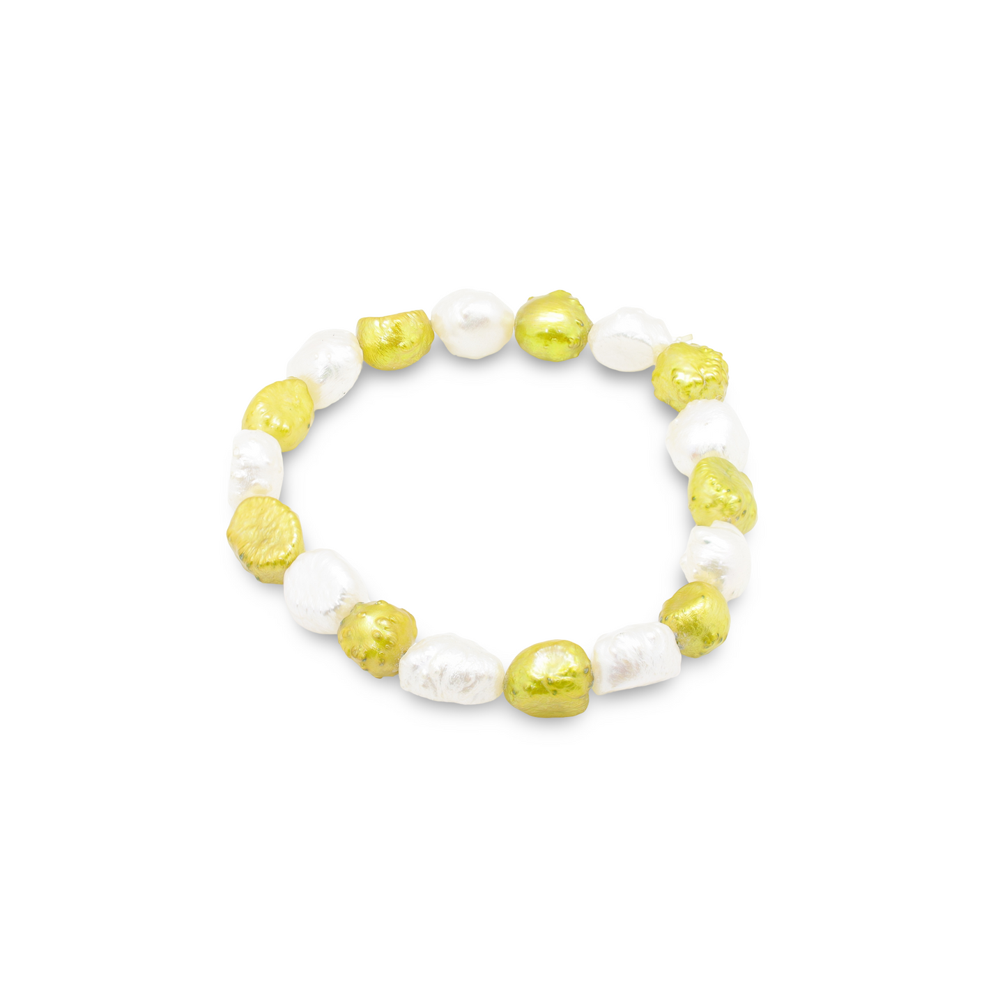 Bracelet Perles Baroques d'Eau Douce Ovales Blanches et Dorées