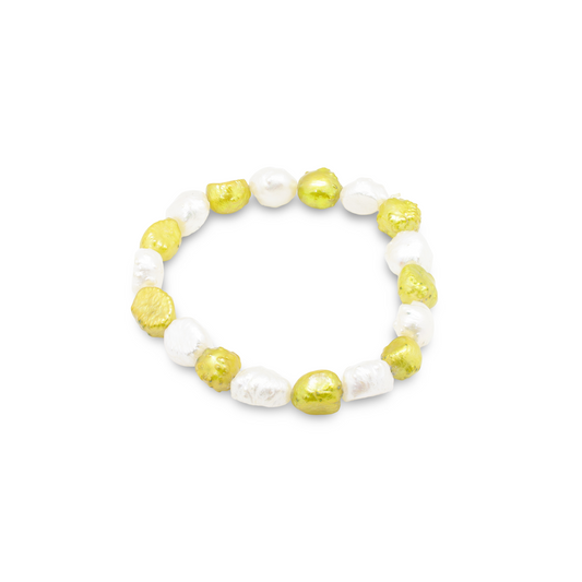 Bracelet Perles Baroques d'Eau Douce Ovales Blanches et Dorées