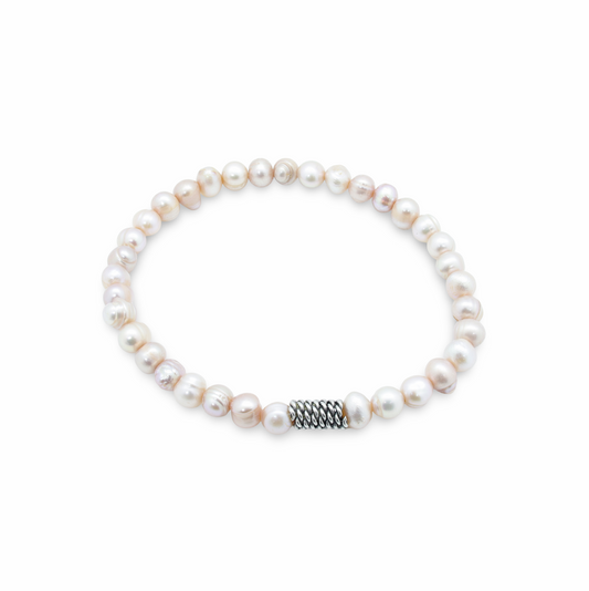 Bracelet Perles Baroques d'Eau Douce Rose Ancien et Perle Intercalaire Argent