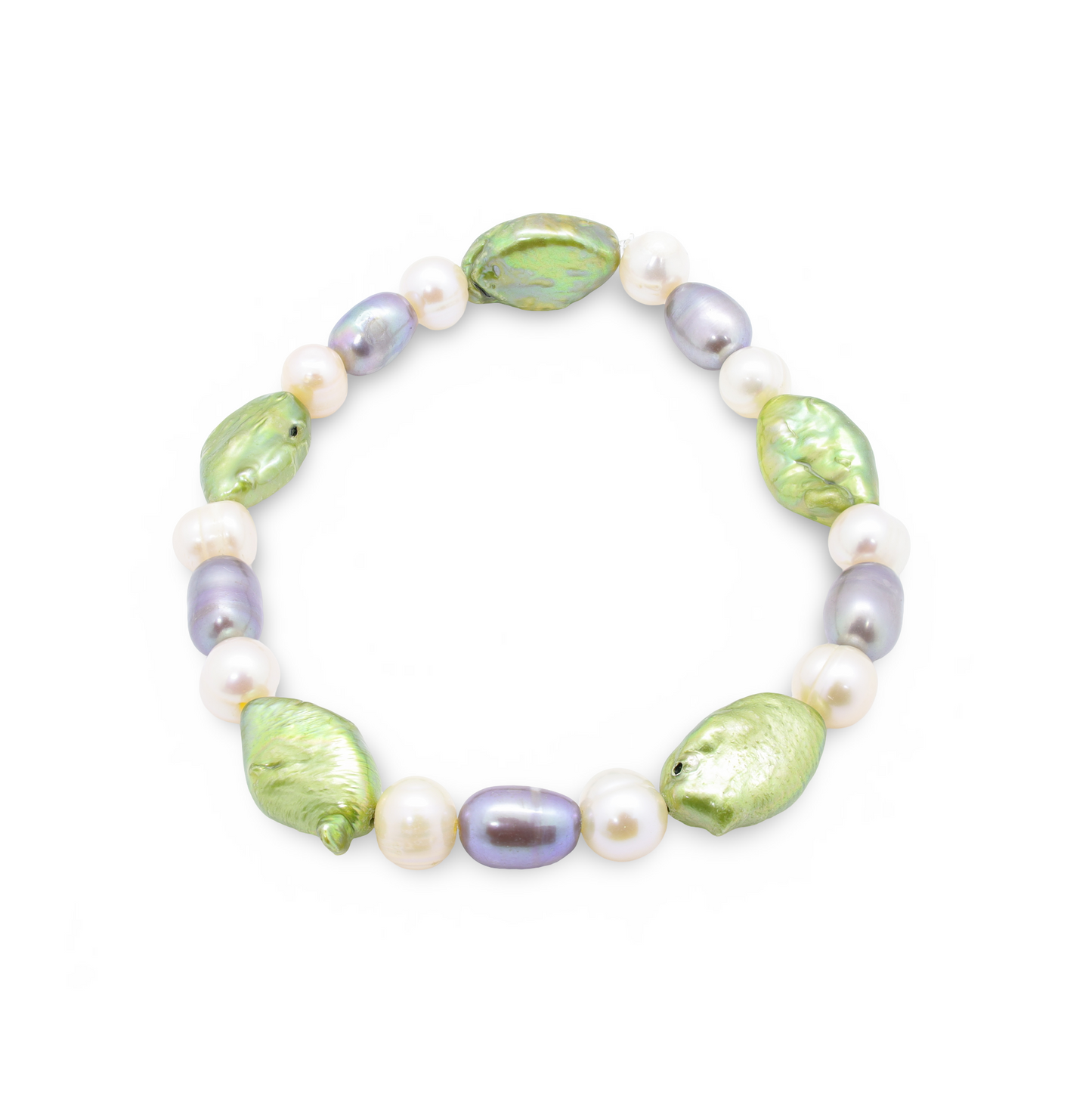 Bracelet Perles Baroques d'Eau Douce Vert Pastel, Blanc Rosé et Gris