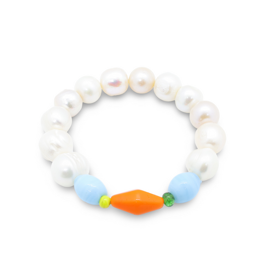 Bracelet Perles Baroques d’Eau Douce et Pâte de Verre Multicolore