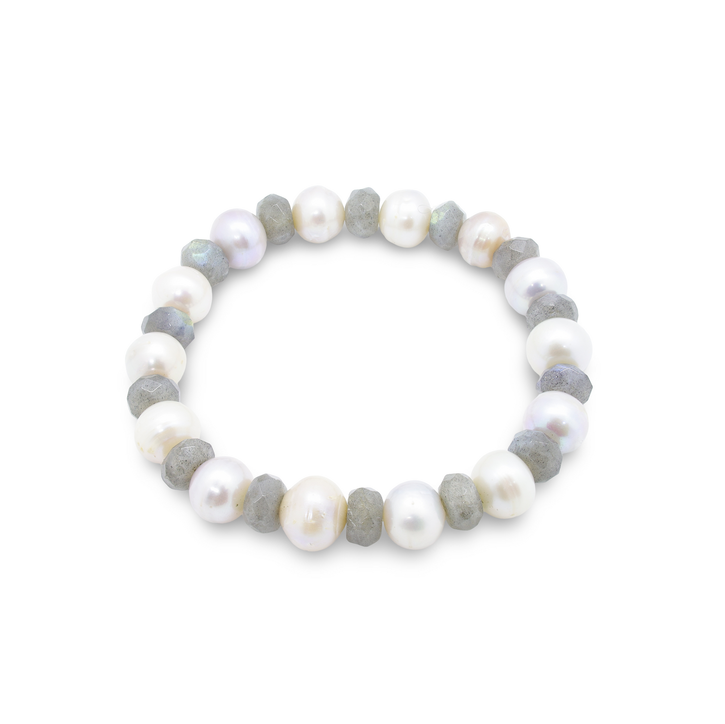 Bracelet Perles d'Eau Douce Blanches et Perles de Labradorite Facettées