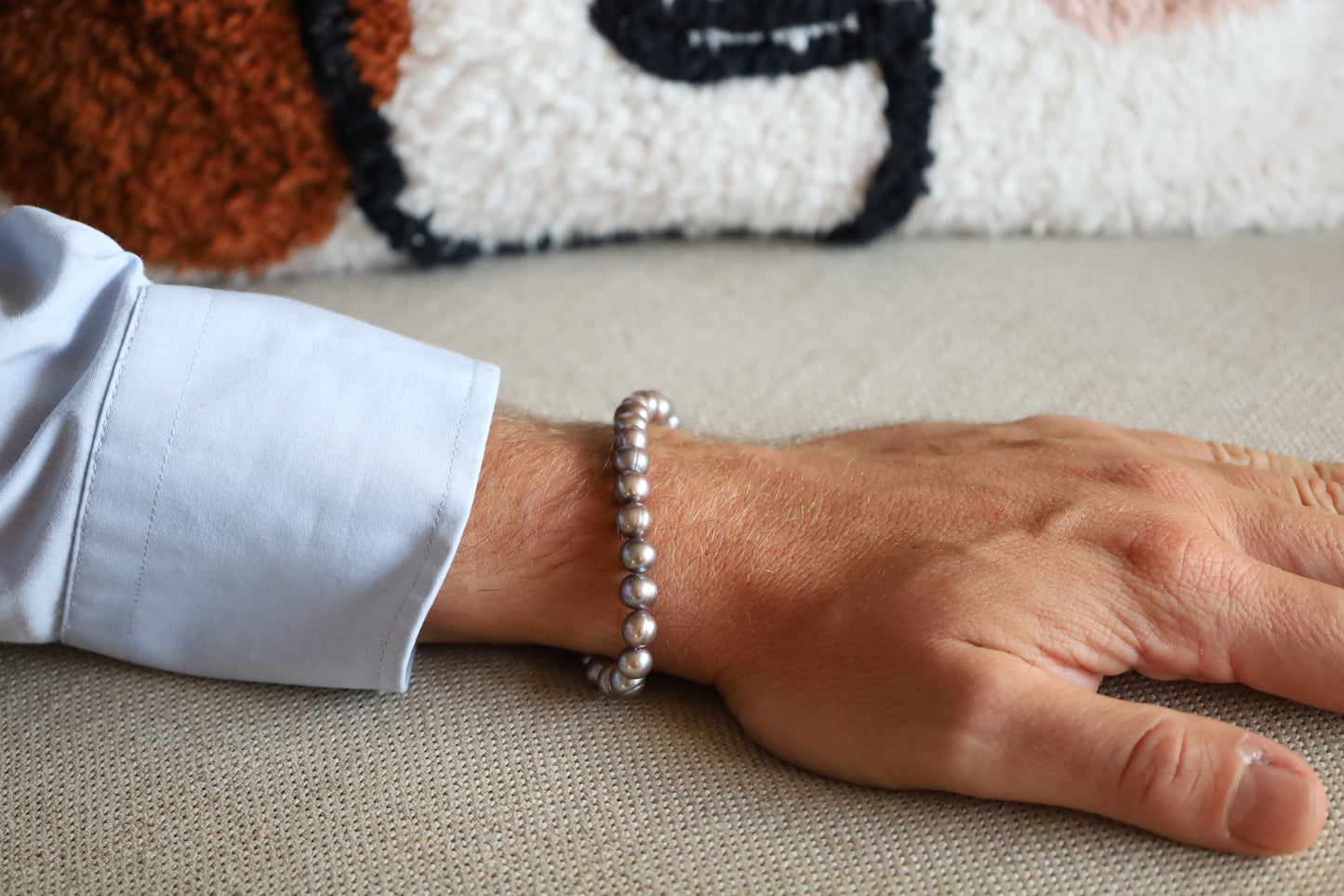 Bracelet Perles Baroques d'Eau Douce Grises Saumonées