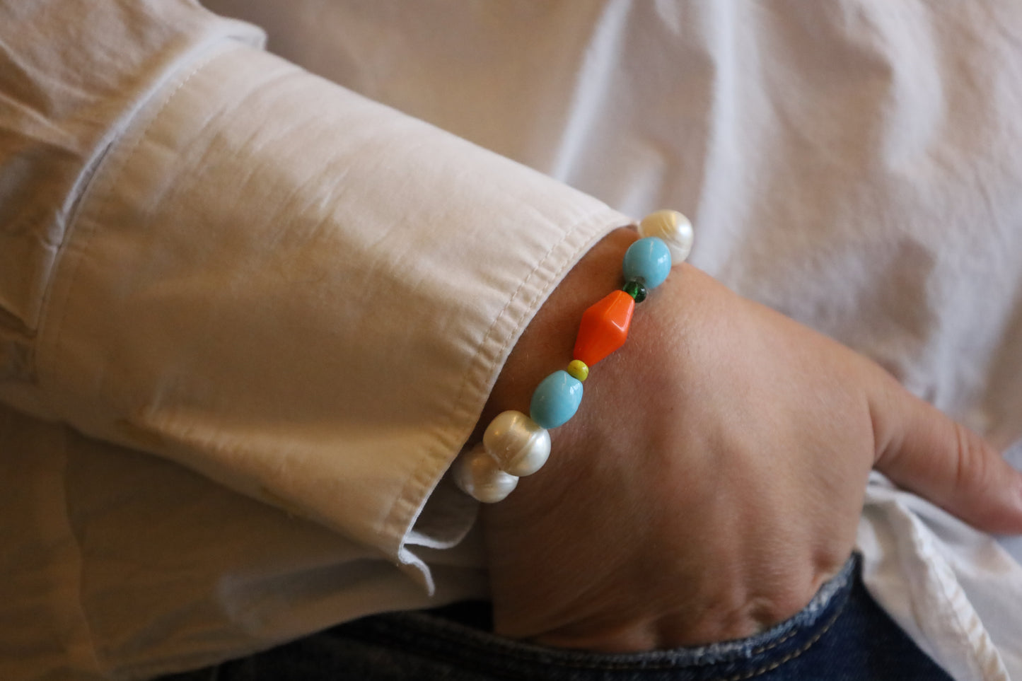 Bracelet Perles Baroques d’Eau Douce et Pâte de Verre Multicolore