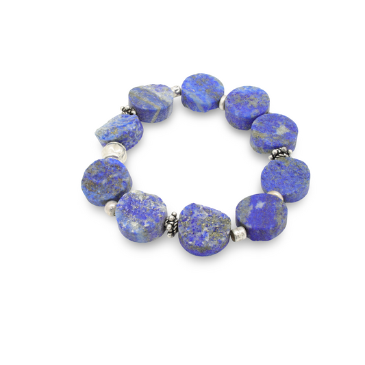 Bracelet en Lapis-Lazuli Brut et Perles Intercalaires Argent