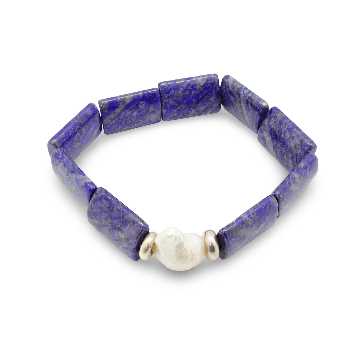 Bracelet en Lapis-Lazuli, Perle Baroque d'Eau Douce et Perles Intercalaires Argent