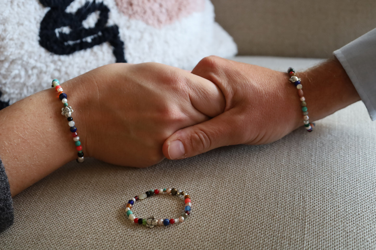 Bracelets Trio Bébé - Maman - Papa en Pierres Naturelles et Perles Argent Motif "Abeille"