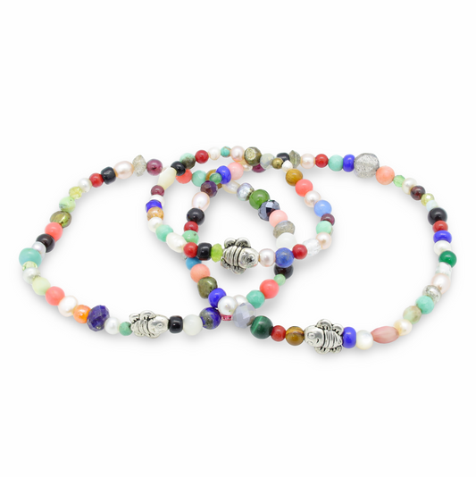 Bracelets Trio Bébé - Maman - Papa en Pierres Naturelles et Perles Argent Motif "Abeille"