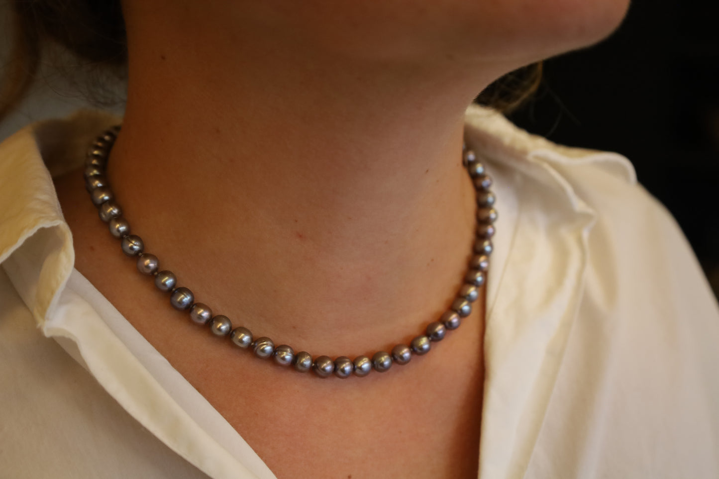 Collier Choker Perles Baroques d'Eau Douce Gris Violine