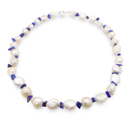 Collier Perles Baroques d'Eau Douce, et Perles Baroques de Lapiz-Lazuli