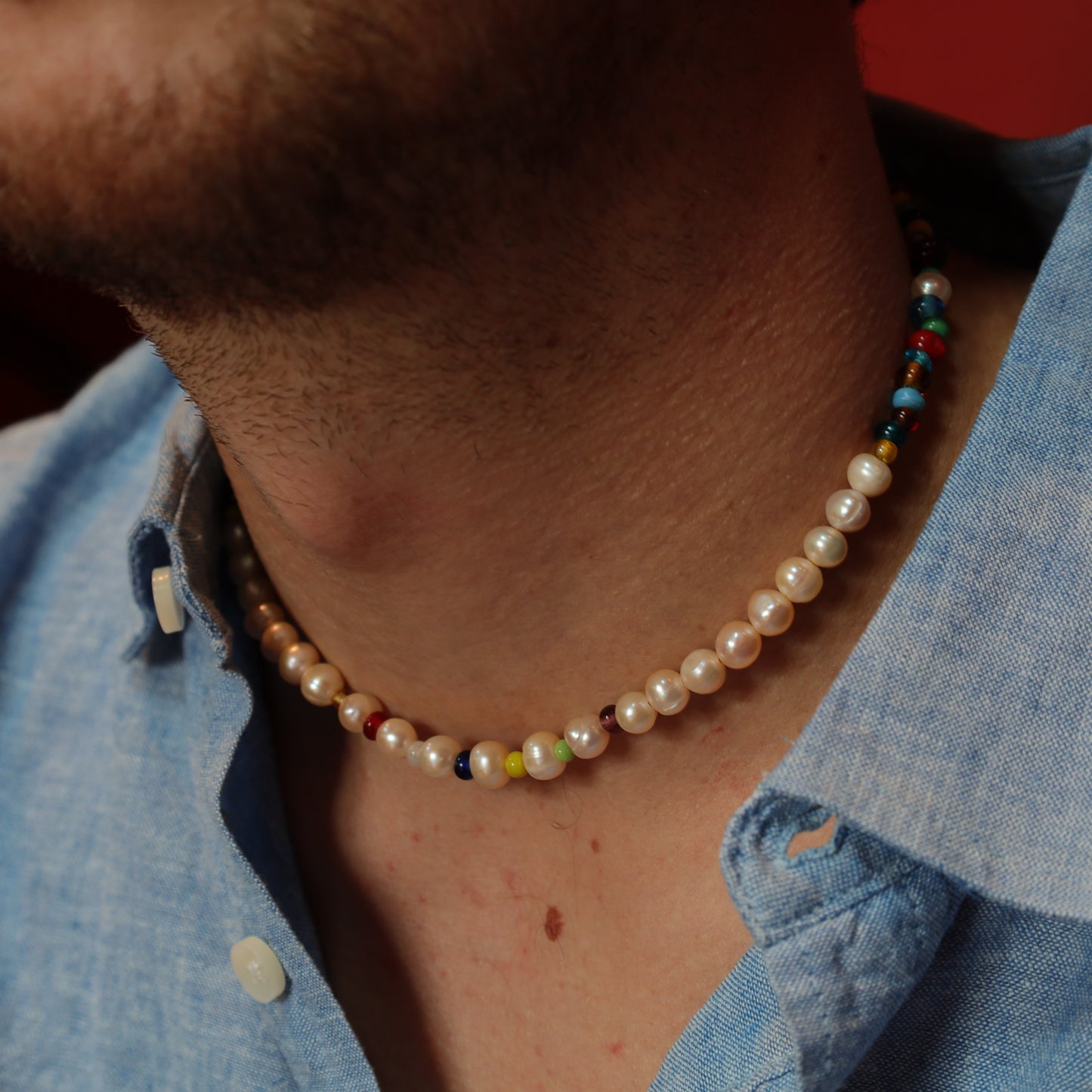 Collier Perles Baroques d’Eau Douce et Perles en Pâte de Verre Multicolore