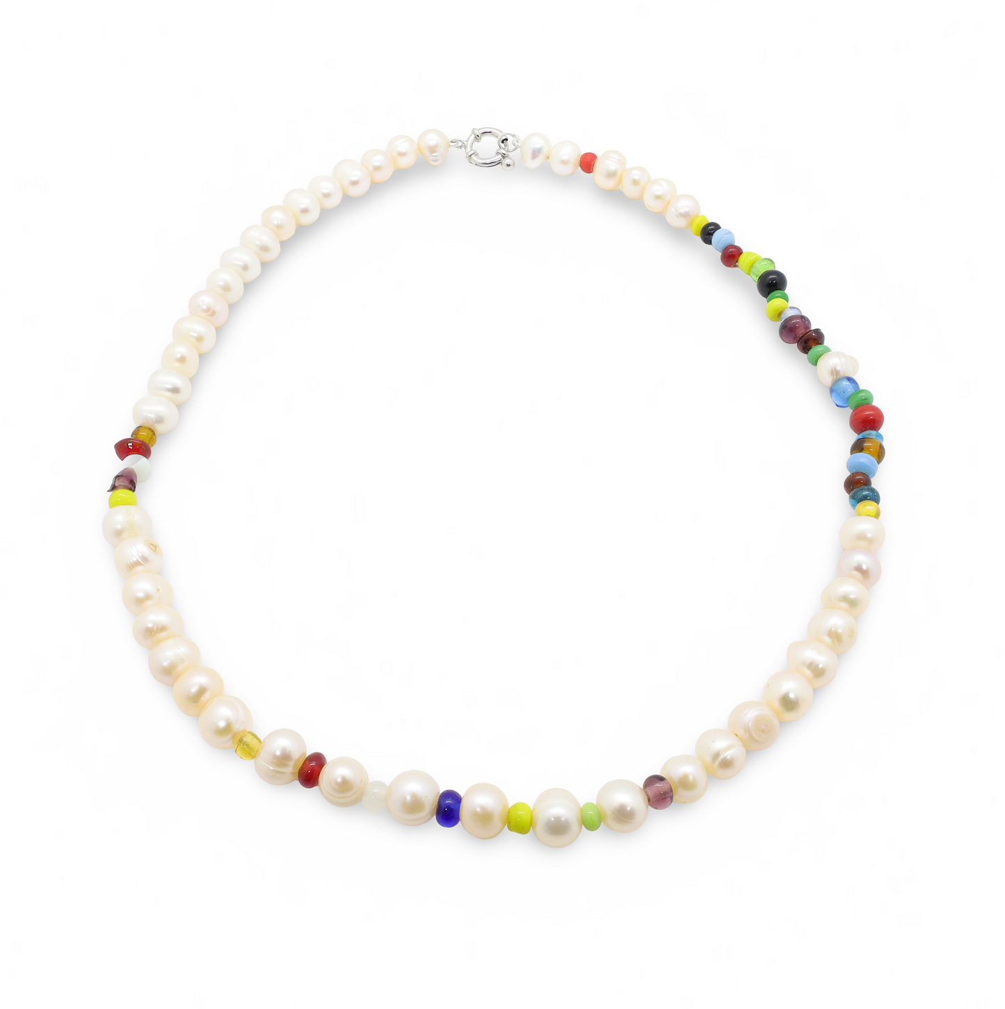 Collier Perles Baroques d’Eau Douce et Perles en Pâte de Verre Multicolore